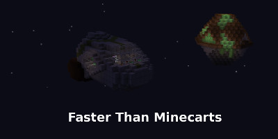Screenshot of the “Faster than Minecarts” map showing a planet and a spaceship.